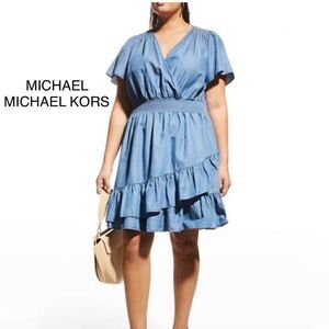 New Michael Kors Plus Size Faux Wrap Denim Dress
